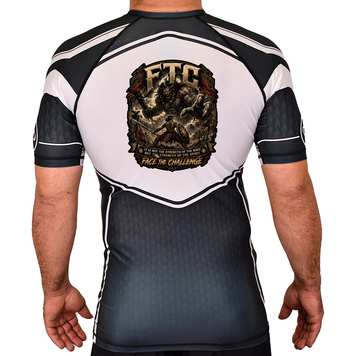 Face the Challenge Academy Rash Guards Black/White #8239 B