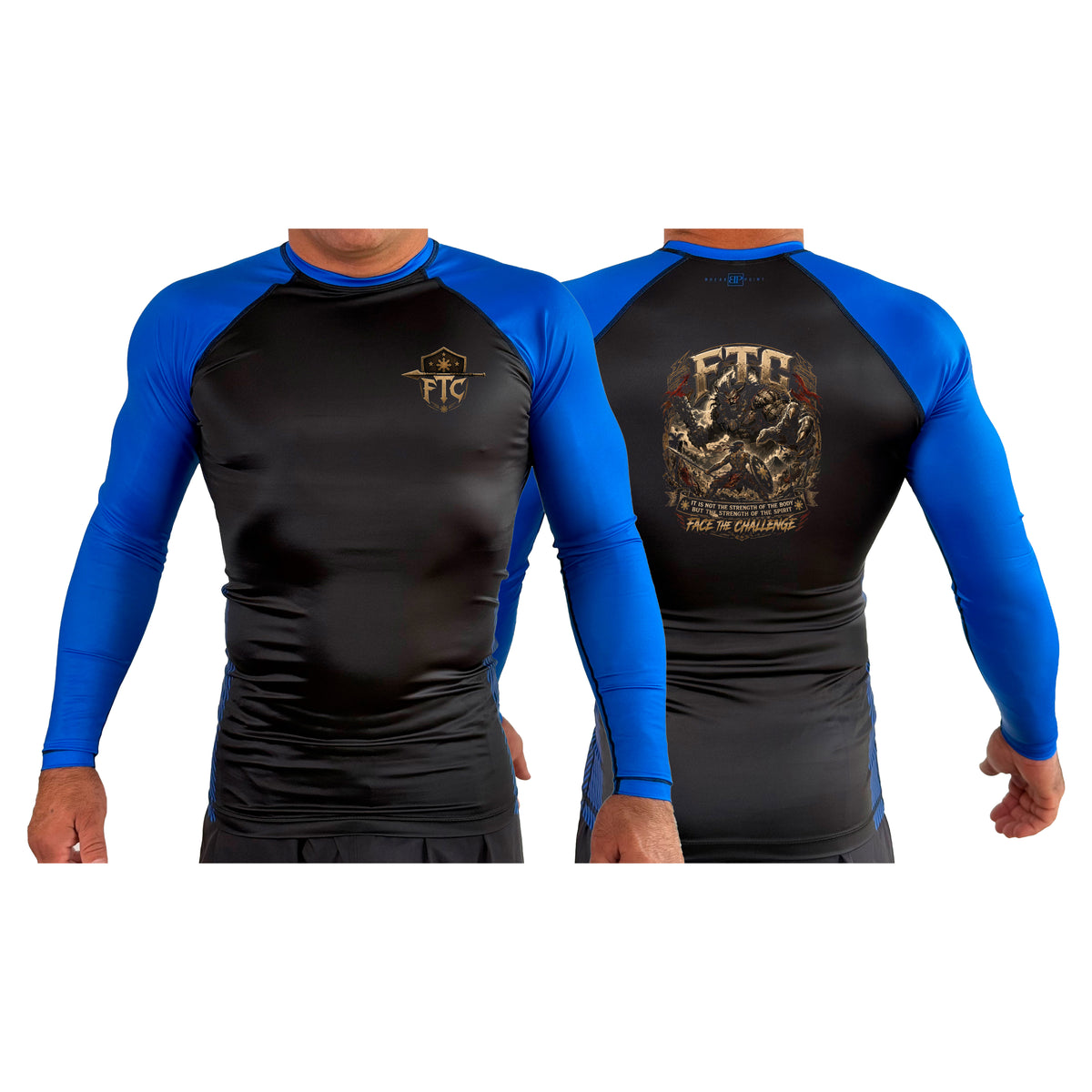 Face the Challenge All Black Ranked Long Sleeve Rash Guards #8239 B