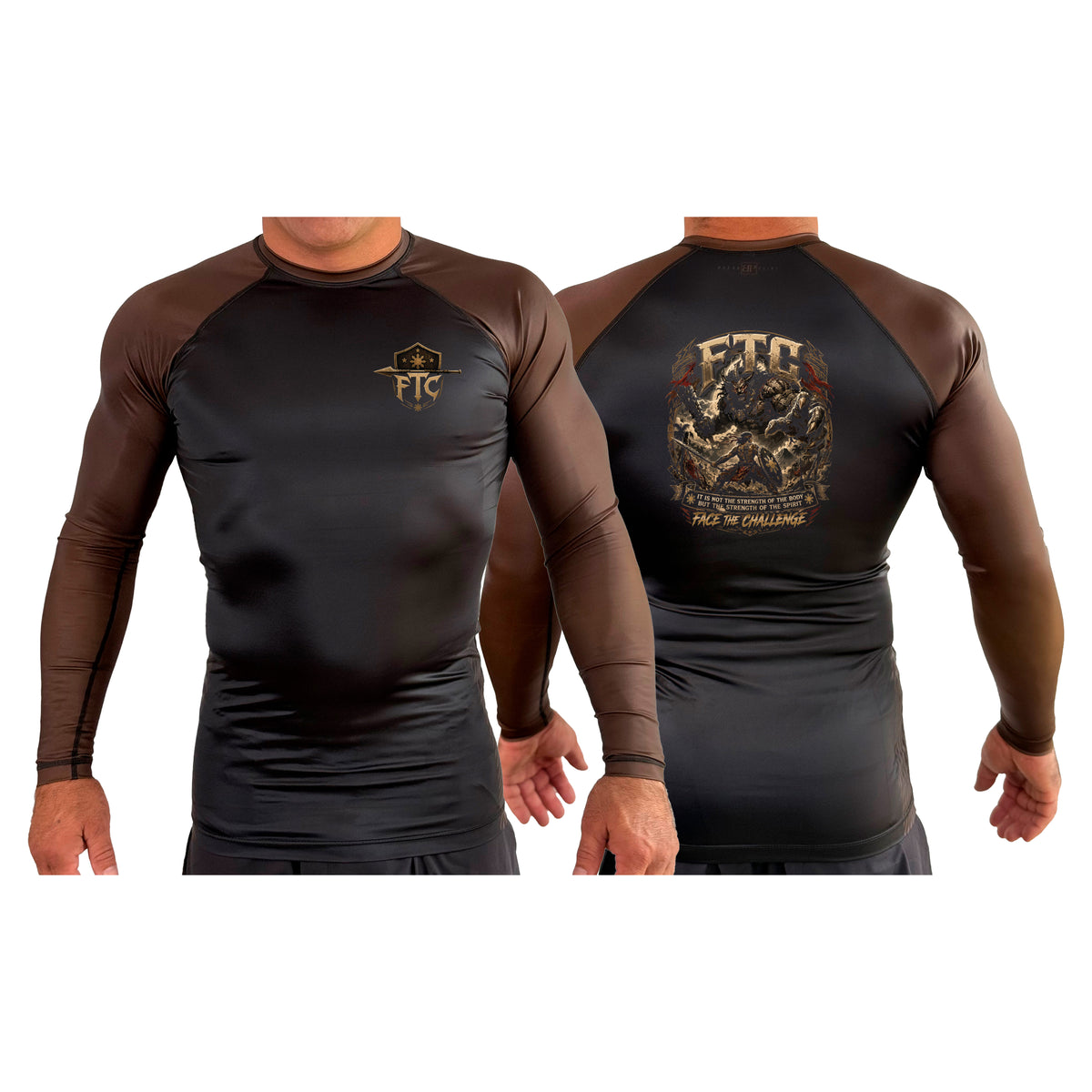Face the Challenge All Black Ranked Long Sleeve Rash Guards #8239 B