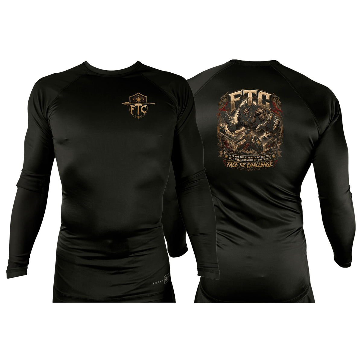 Face the Challenge All Black Rash Guards Long Sleeves #8239 B