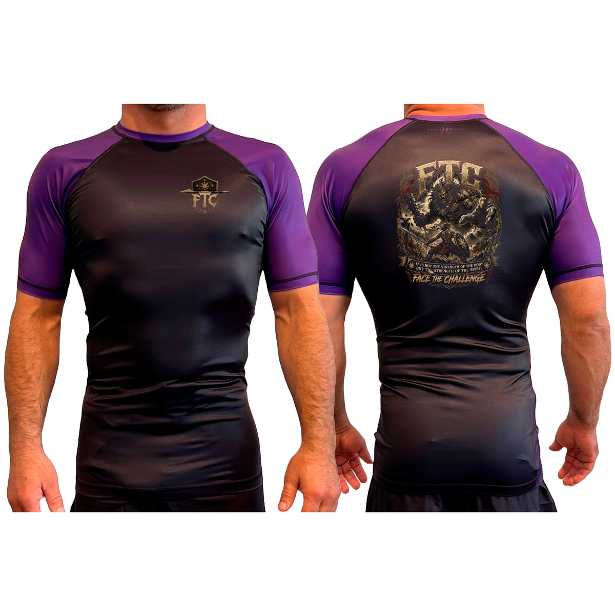 Face the Challenge All Black Ranked Short Sleeve Rash Guards #8239 B