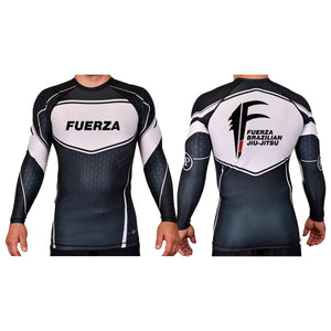 Fuerza Brazilian Jiu Jitsu Academy Rash Guards Black/White #8241 A