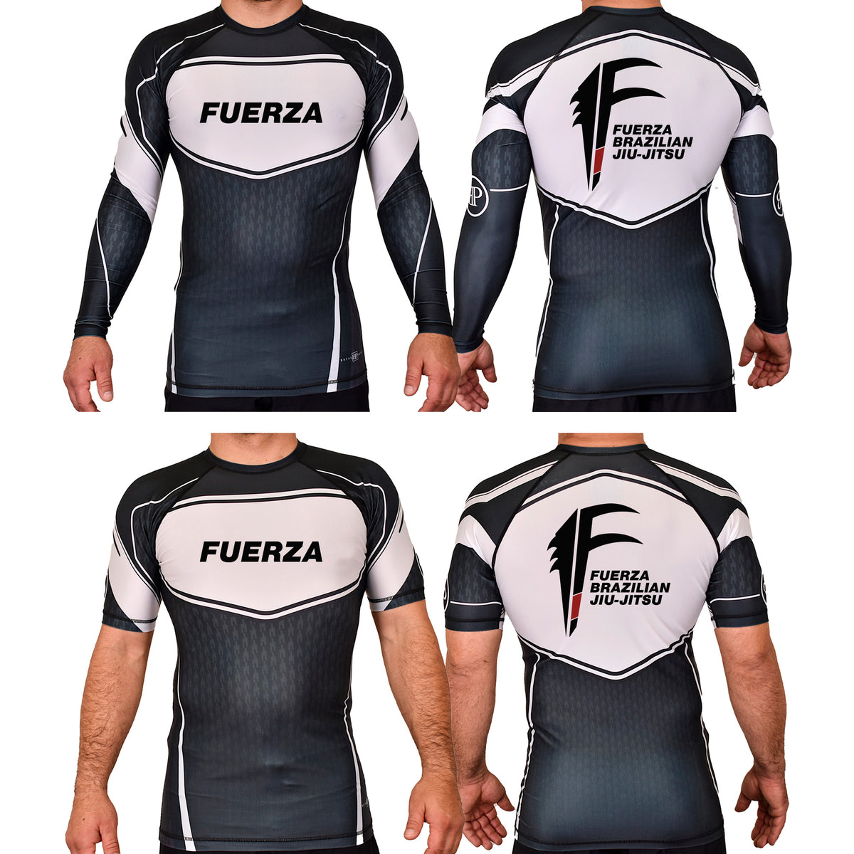 Fuerza Brazilian Jiu Jitsu Academy Rash Guards Black/White #8241 A