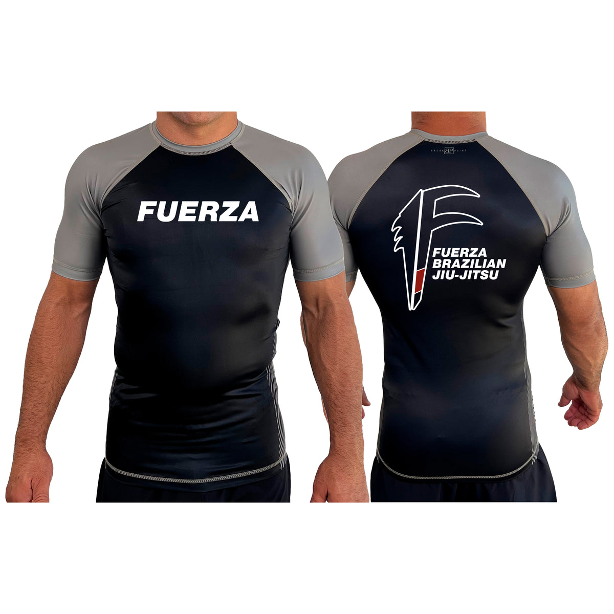 Fuerza Brazilian Jiu Jitsu All Black Ranked Short Sleeve Rash Guards #8241 A