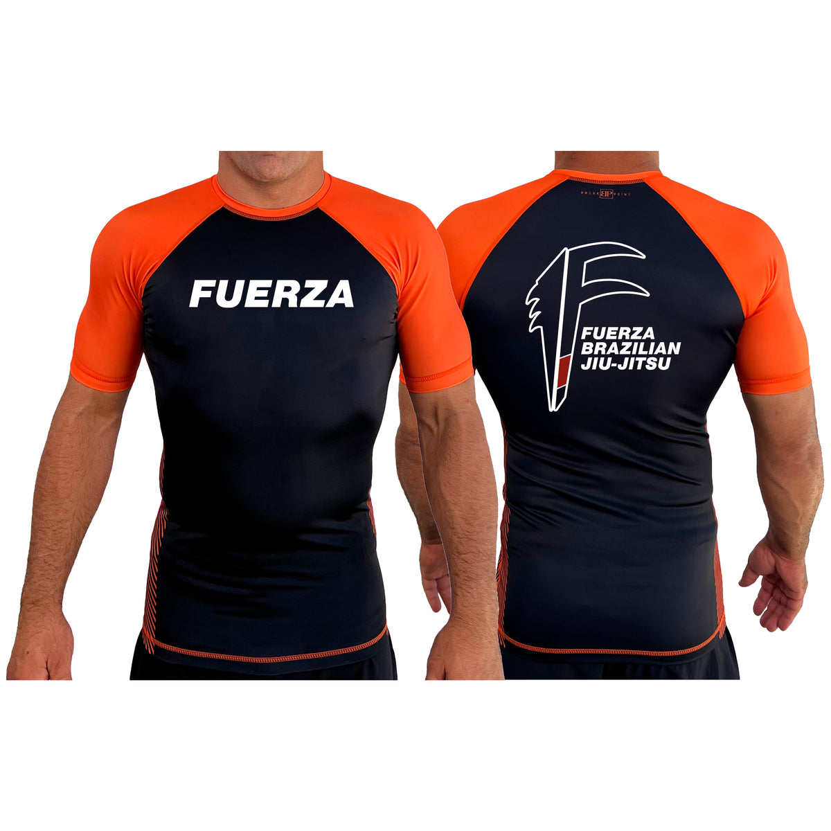 Fuerza Brazilian Jiu Jitsu All Black Ranked Short Sleeve Rash Guards #8241 A