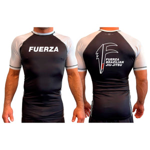 Fuerza Brazilian Jiu Jitsu All Black Ranked Short Sleeve Rash Guards #8241 A