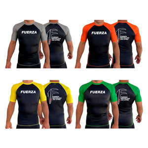 Fuerza Brazilian Jiu Jitsu All Black Ranked Short Sleeve Rash Guards #8241 A