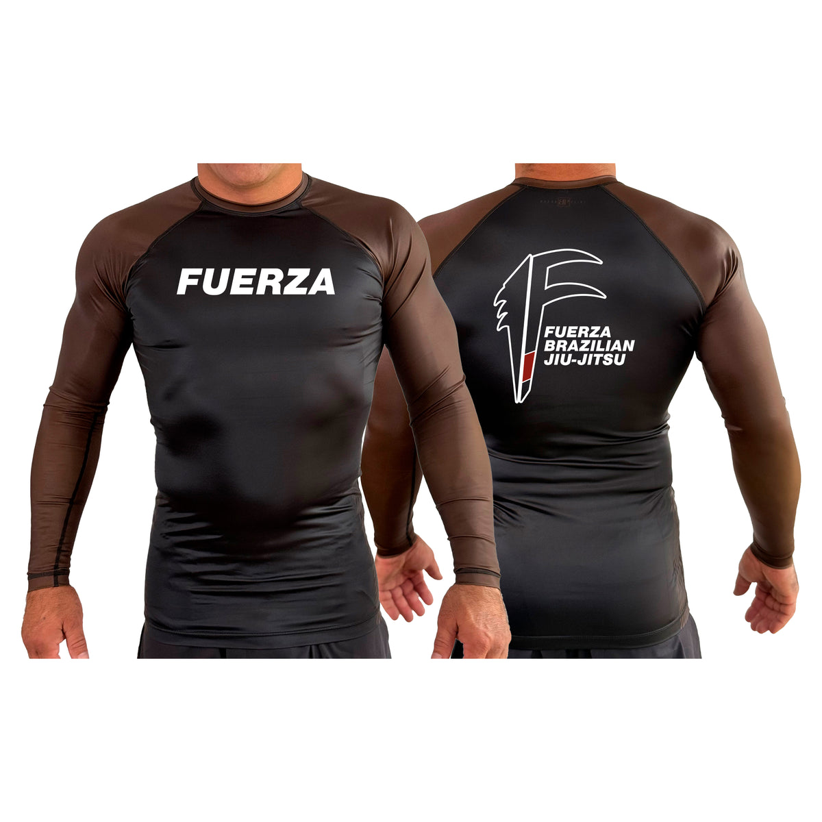 Fuerza Brazilian Jiu Jitsu All Black Ranked Long Sleeve Rash Guards #8241 A