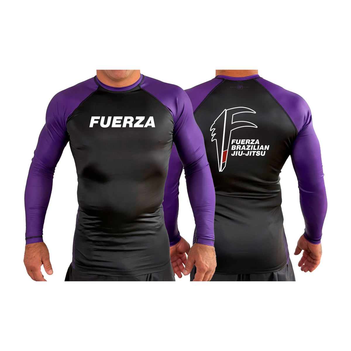 Fuerza Brazilian Jiu Jitsu All Black Ranked Long Sleeve Rash Guards #8241 A