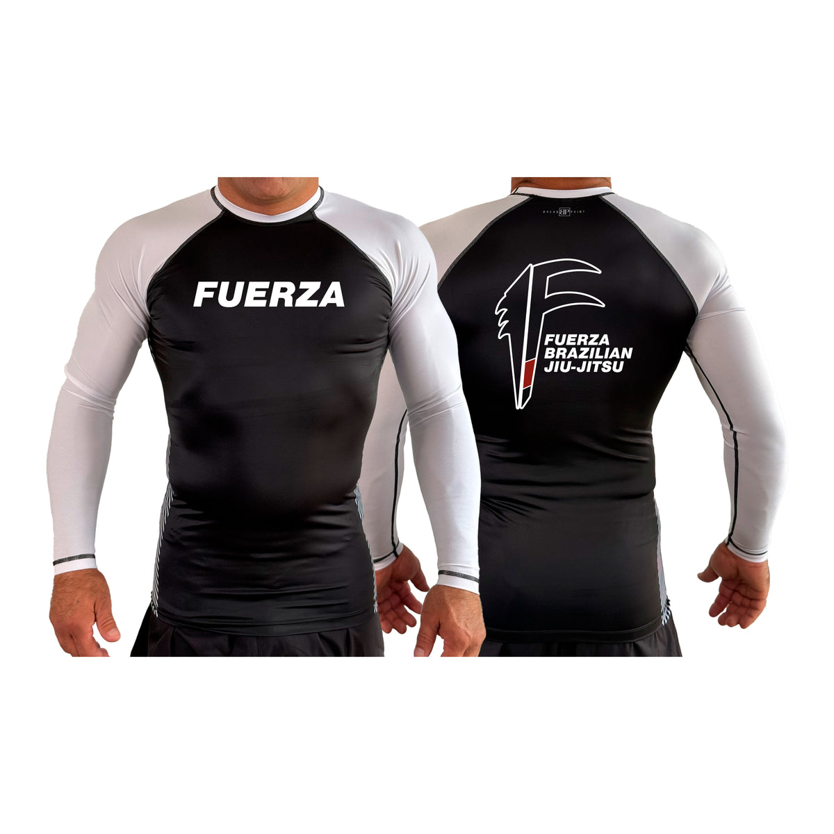 Fuerza Brazilian Jiu Jitsu All Black Ranked Long Sleeve Rash Guards #8241 A