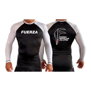 Fuerza Brazilian Jiu Jitsu All Black Ranked Long Sleeve Rash Guards #8241 A