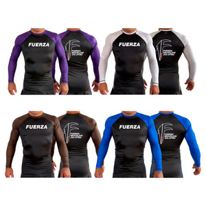 Fuerza Brazilian Jiu Jitsu All Black Ranked Long Sleeve Rash Guards #8241 A