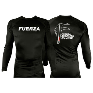 Fuerza Brazilian Jiu Jitsu All Black Rash Guards Long Sleeves #8241 A