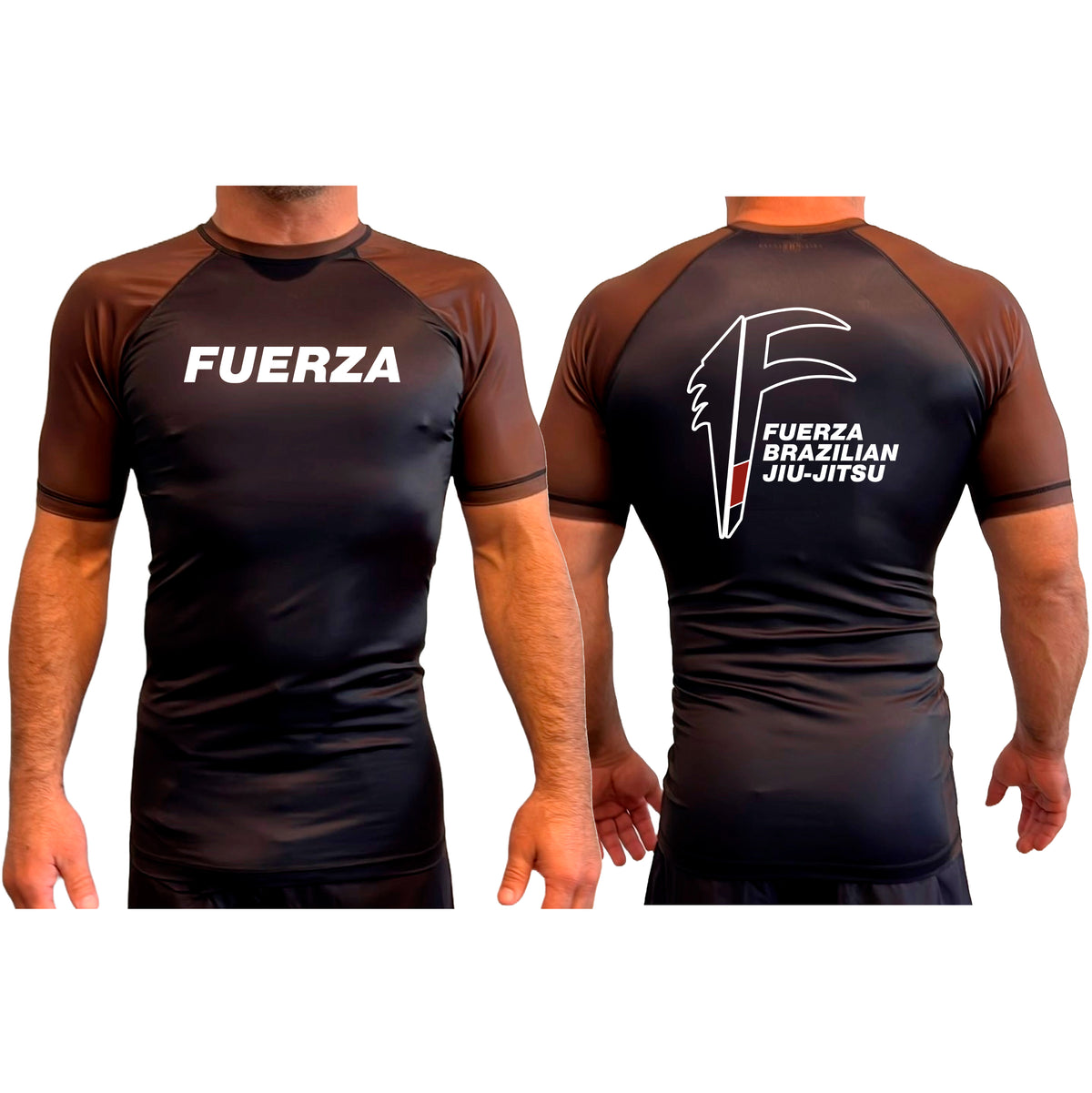 Fuerza Brazilian Jiu Jitsu All Black Ranked Short Sleeve Rash Guards #8241 A