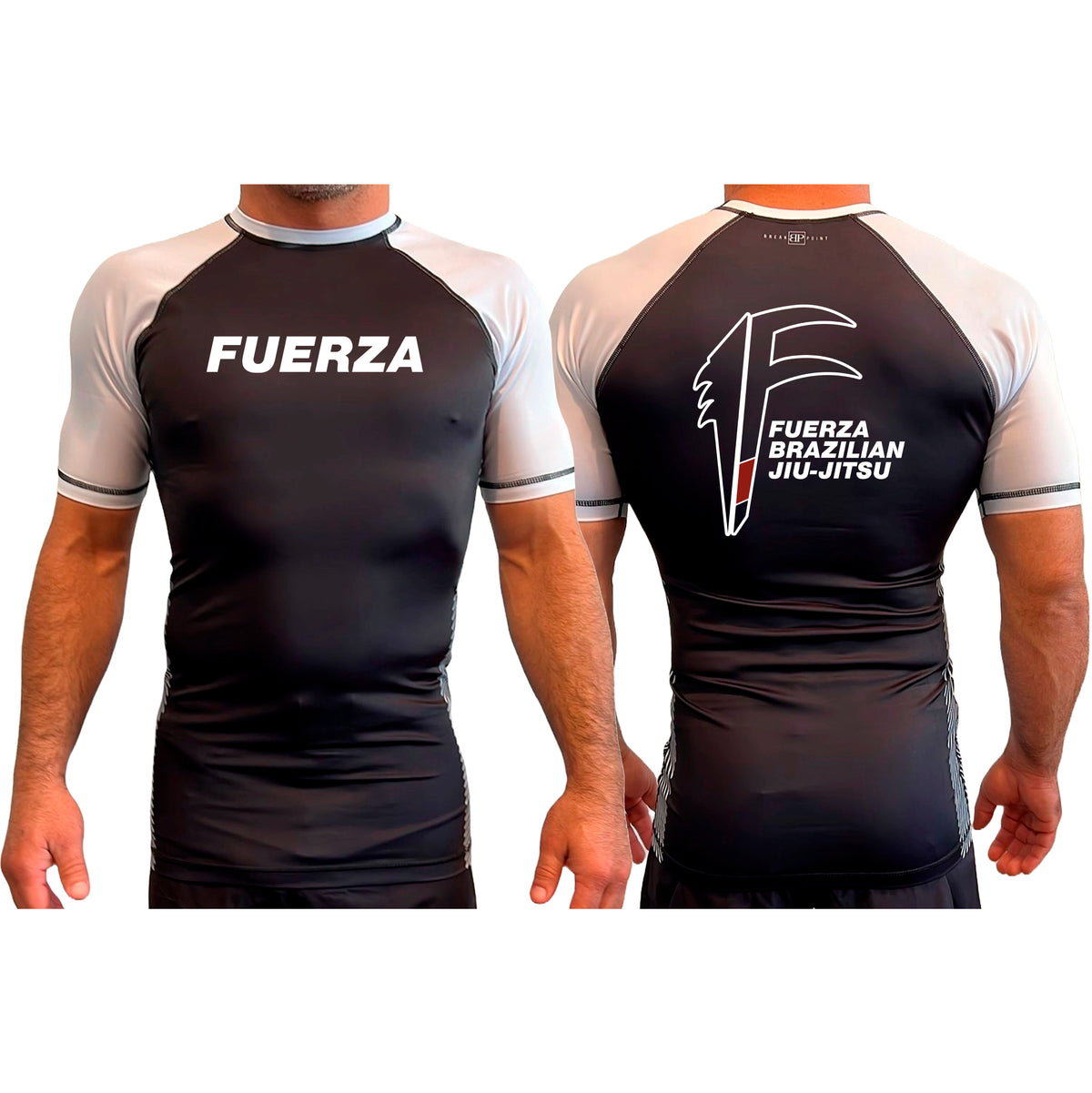 Fuerza Brazilian Jiu Jitsu All Black Ranked Short Sleeve Rash Guards #8241 A