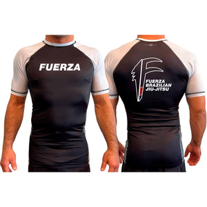 Fuerza Brazilian Jiu Jitsu All Black Ranked Short Sleeve Rash Guards #8241 A