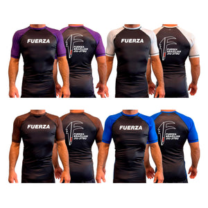Fuerza Brazilian Jiu Jitsu All Black Ranked Short Sleeve Rash Guards #8241 A