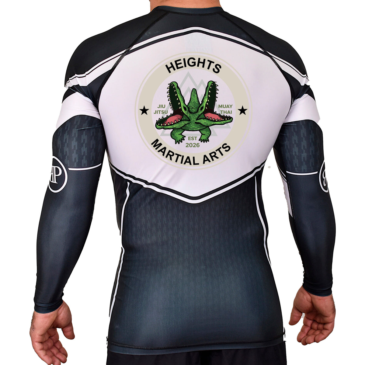 Heights Martial Arts Academy Rash Guards Black/White #8242 A