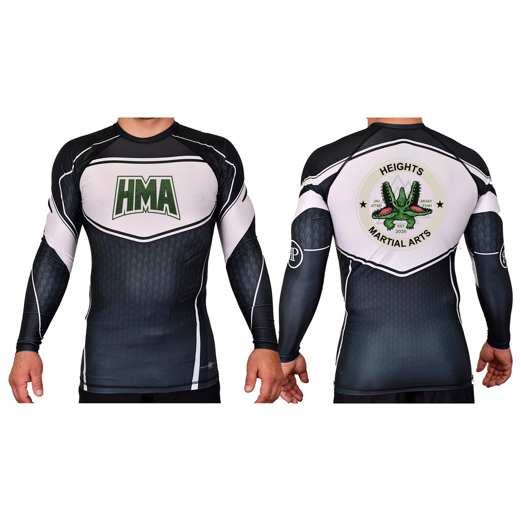 Heights Martial Arts Academy Rash Guards Black/White #8242 A