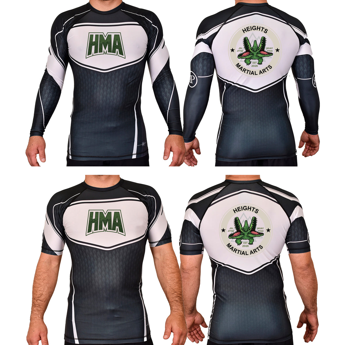 Heights Martial Arts Academy Rash Guards Black/White #8242 A