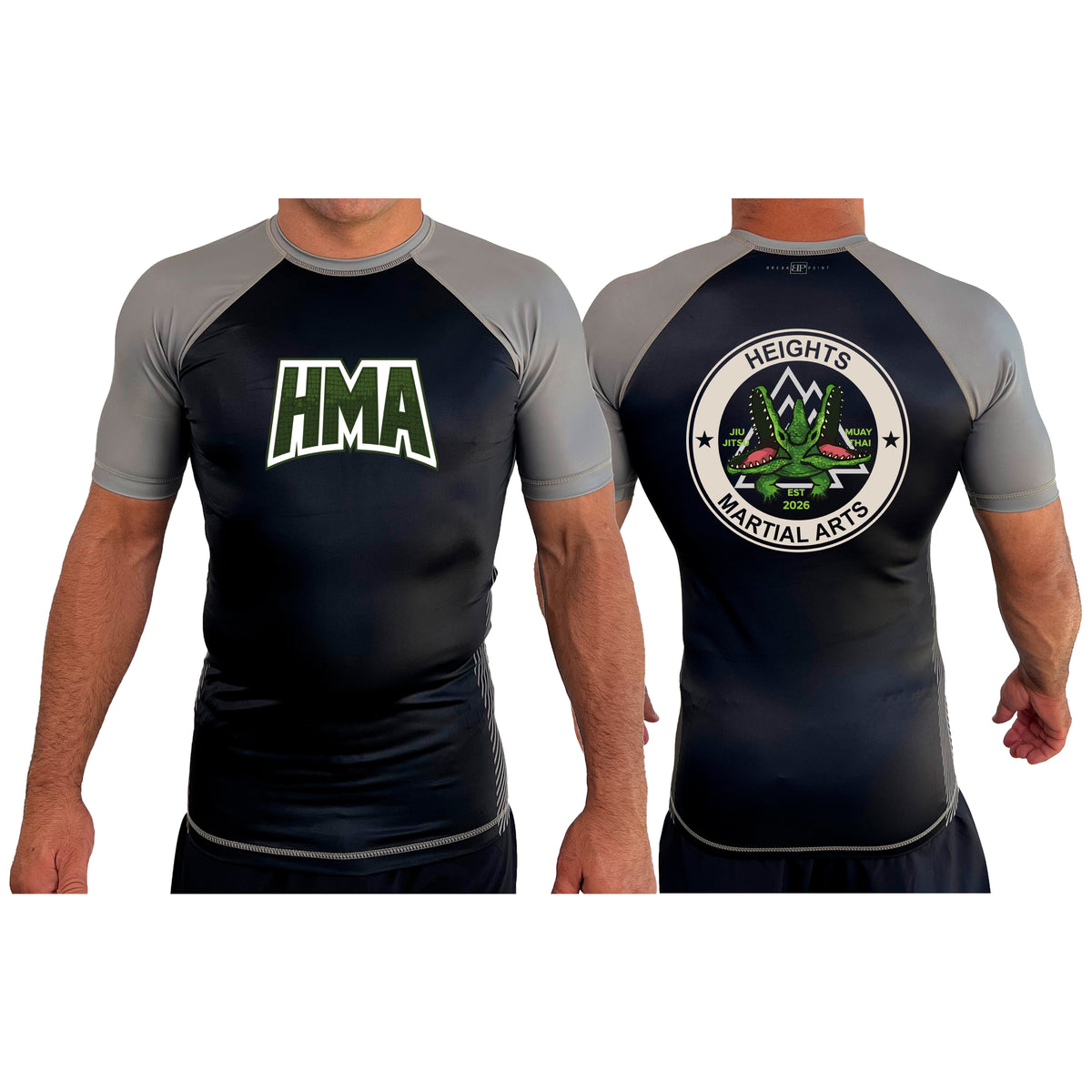 Heights Martial Arts All Black Ranked Short Sleeve Rash Guards #8242 A