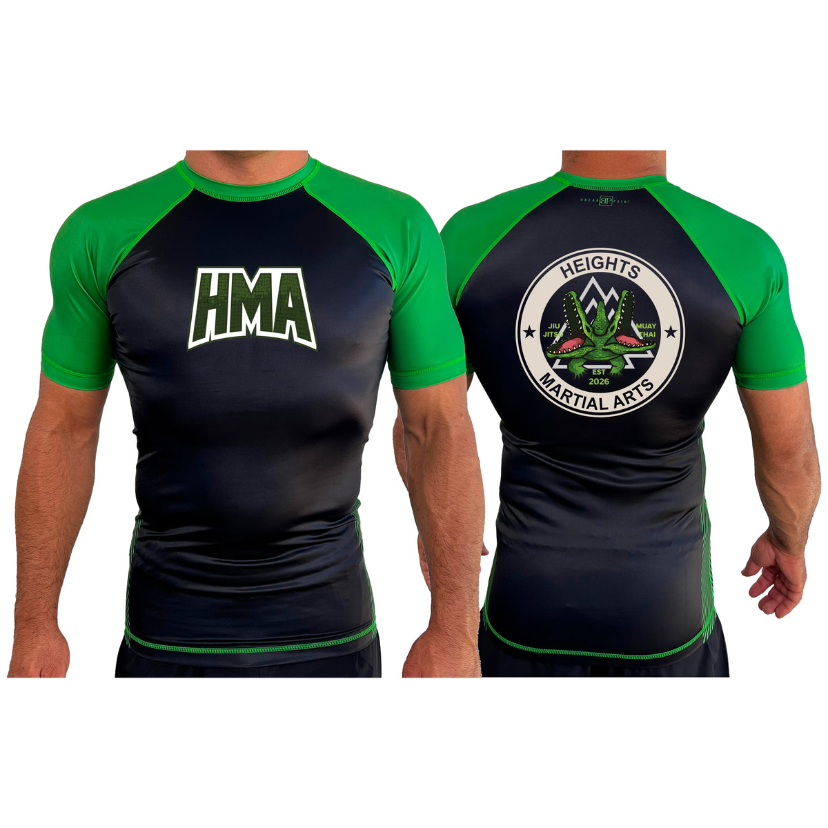 Heights Martial Arts All Black Ranked Short Sleeve Rash Guards #8242 A