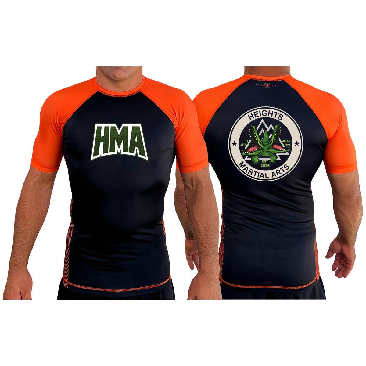 Heights Martial Arts All Black Ranked Short Sleeve Rash Guards #8242 A