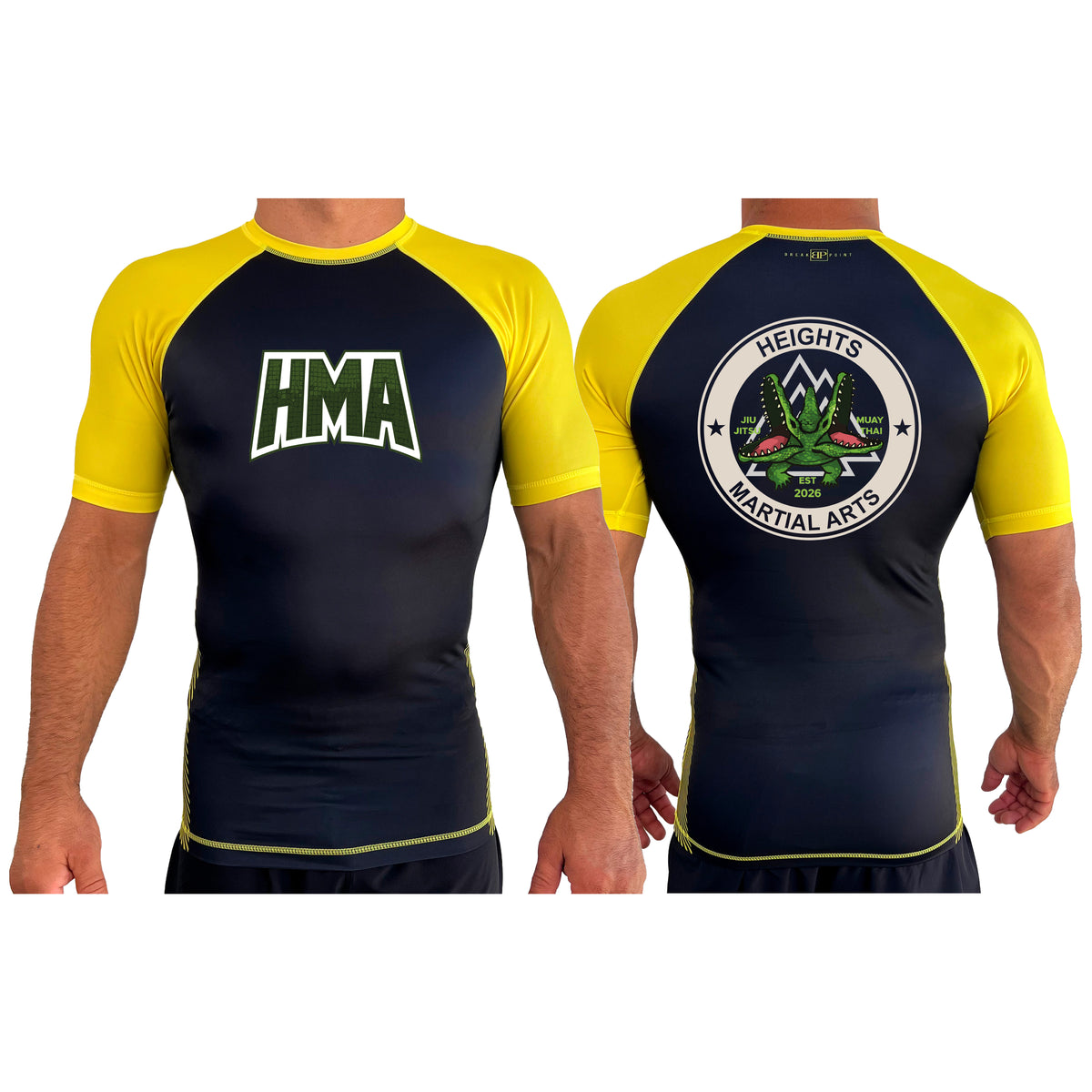 Heights Martial Arts All Black Ranked Short Sleeve Rash Guards #8242 A