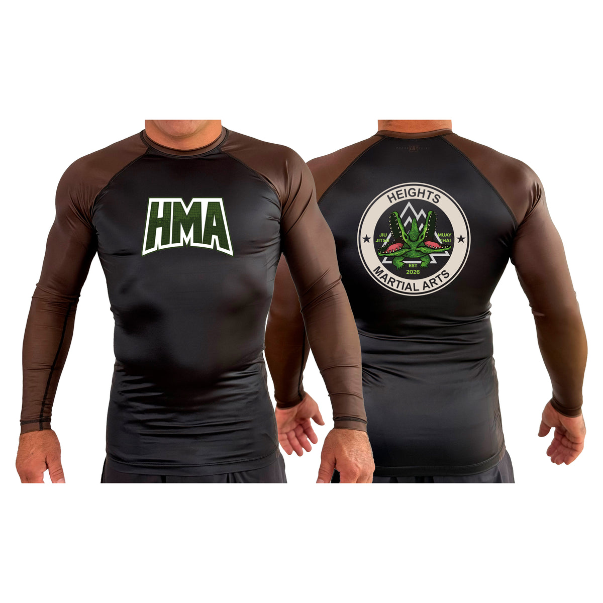 Heights Martial Arts All Black Ranked Long Sleeve Rash Guards #8242 A