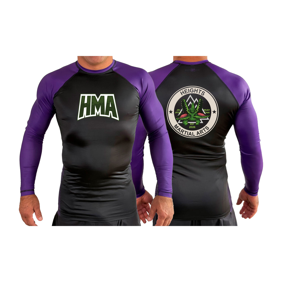 Heights Martial Arts All Black Ranked Long Sleeve Rash Guards #8242 A
