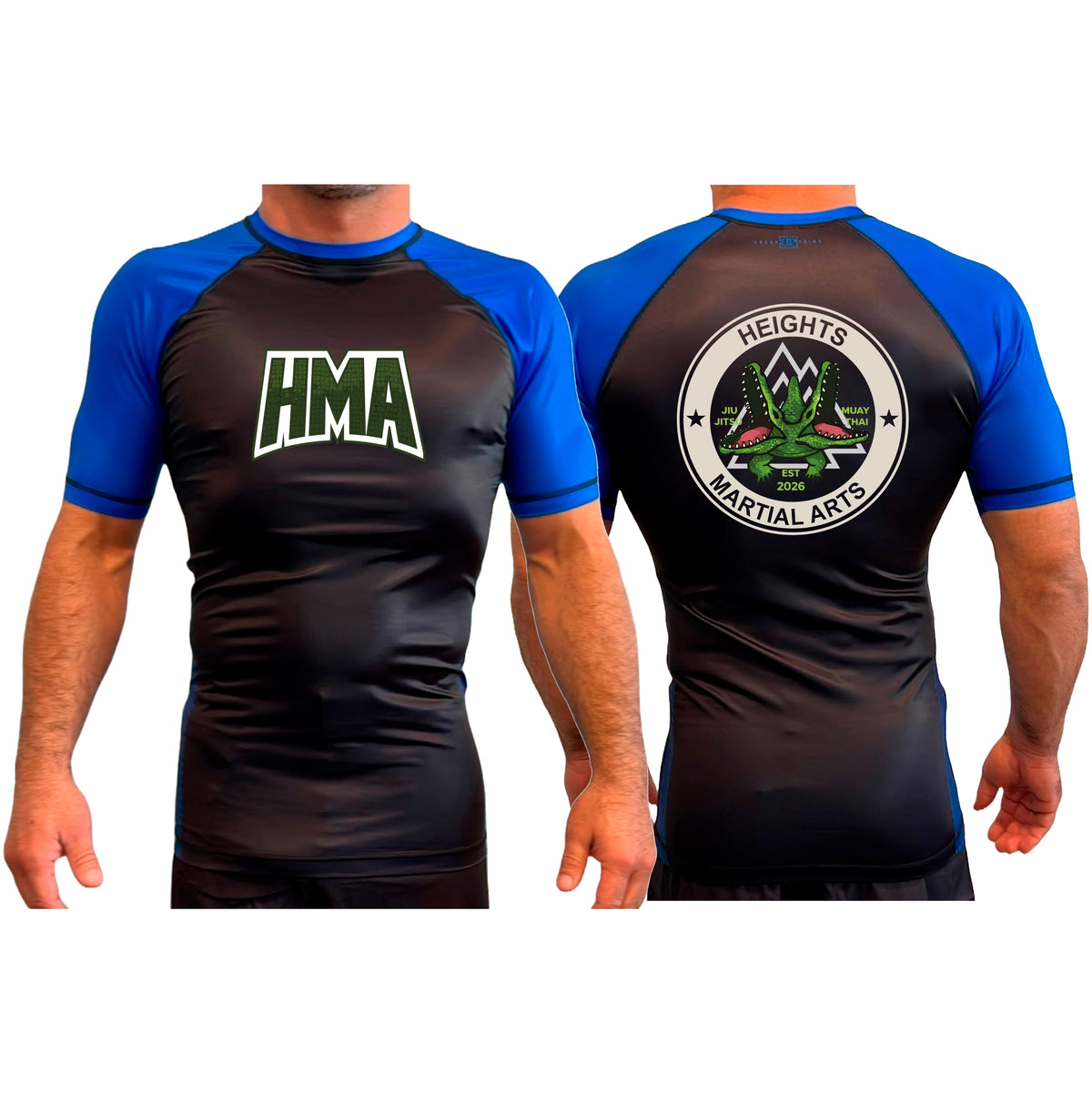 Heights Martial Arts All Black Ranked Short Sleeve Rash Guards #8242 A