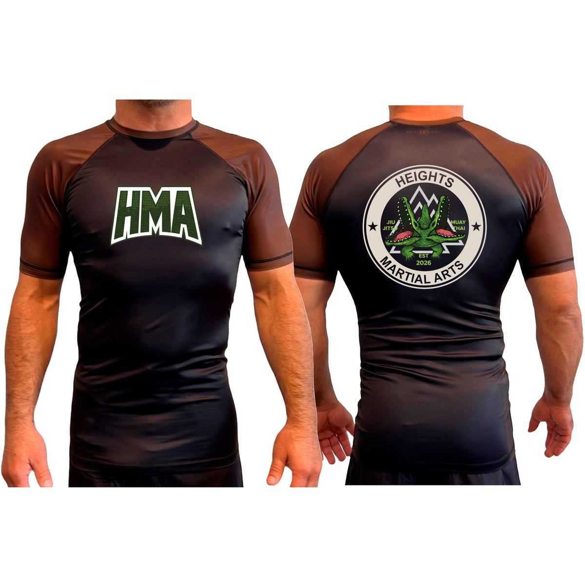 Heights Martial Arts All Black Ranked Short Sleeve Rash Guards #8242 A