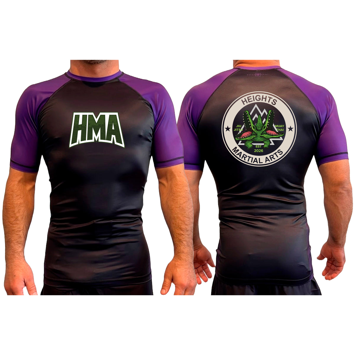 Heights Martial Arts All Black Ranked Short Sleeve Rash Guards #8242 A