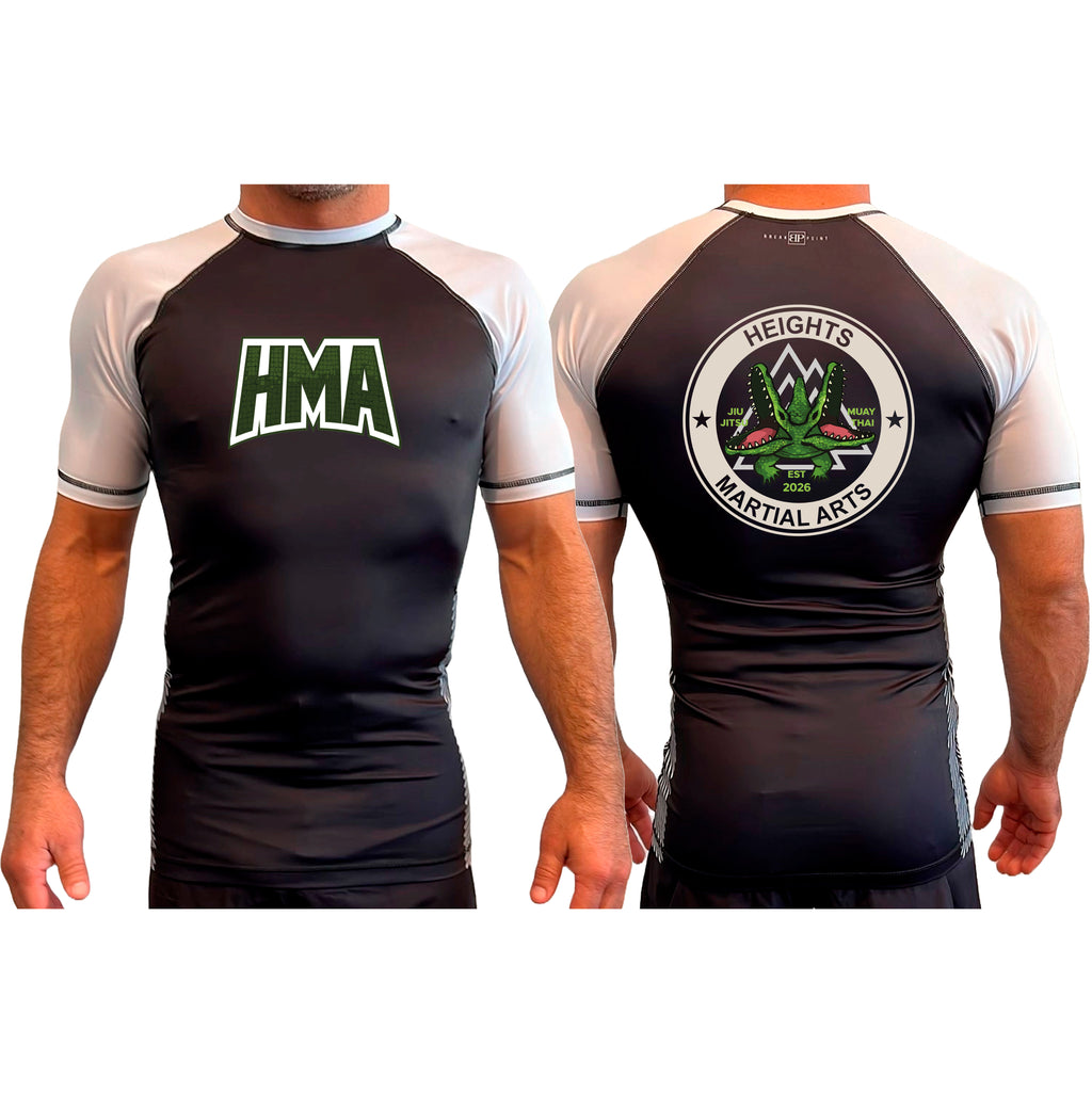 Heights Martial Arts All Black Ranked Short Sleeve Rash Guards #8242 A