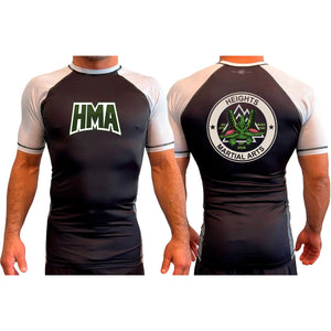 Heights Martial Arts All Black Ranked Short Sleeve Rash Guards #8242 A