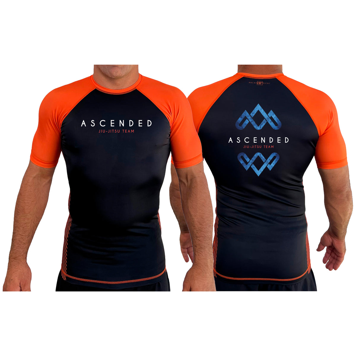 Ascended Jiu Jitsu All Black Ranked Short Sleeve Rash Guards #8243 A