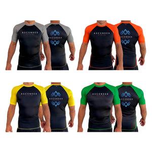 Ascended Jiu Jitsu All Black Ranked Short Sleeve Rash Guards #8243 A