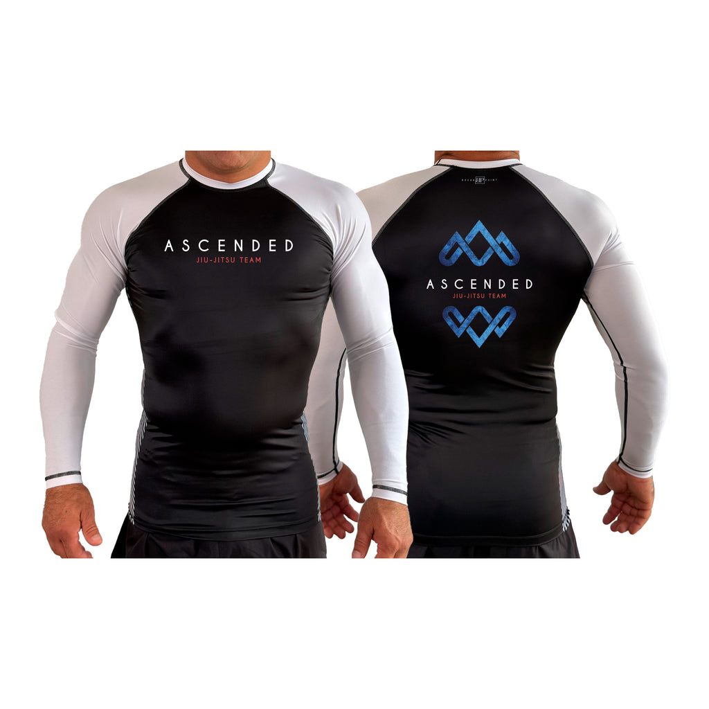 Ascended Jiu Jitsu All Black Ranked Long Sleeve Rash Guards #8243 A