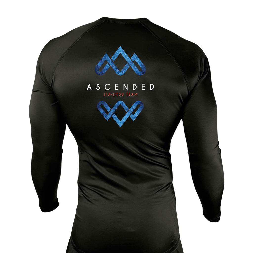 Ascended Jiu Jitsu All Black Rash Guards Long Sleeves #8243 A