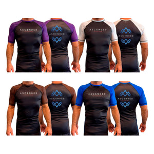 Ascended Jiu Jitsu All Black Ranked Short Sleeve Rash Guards #8243 A
