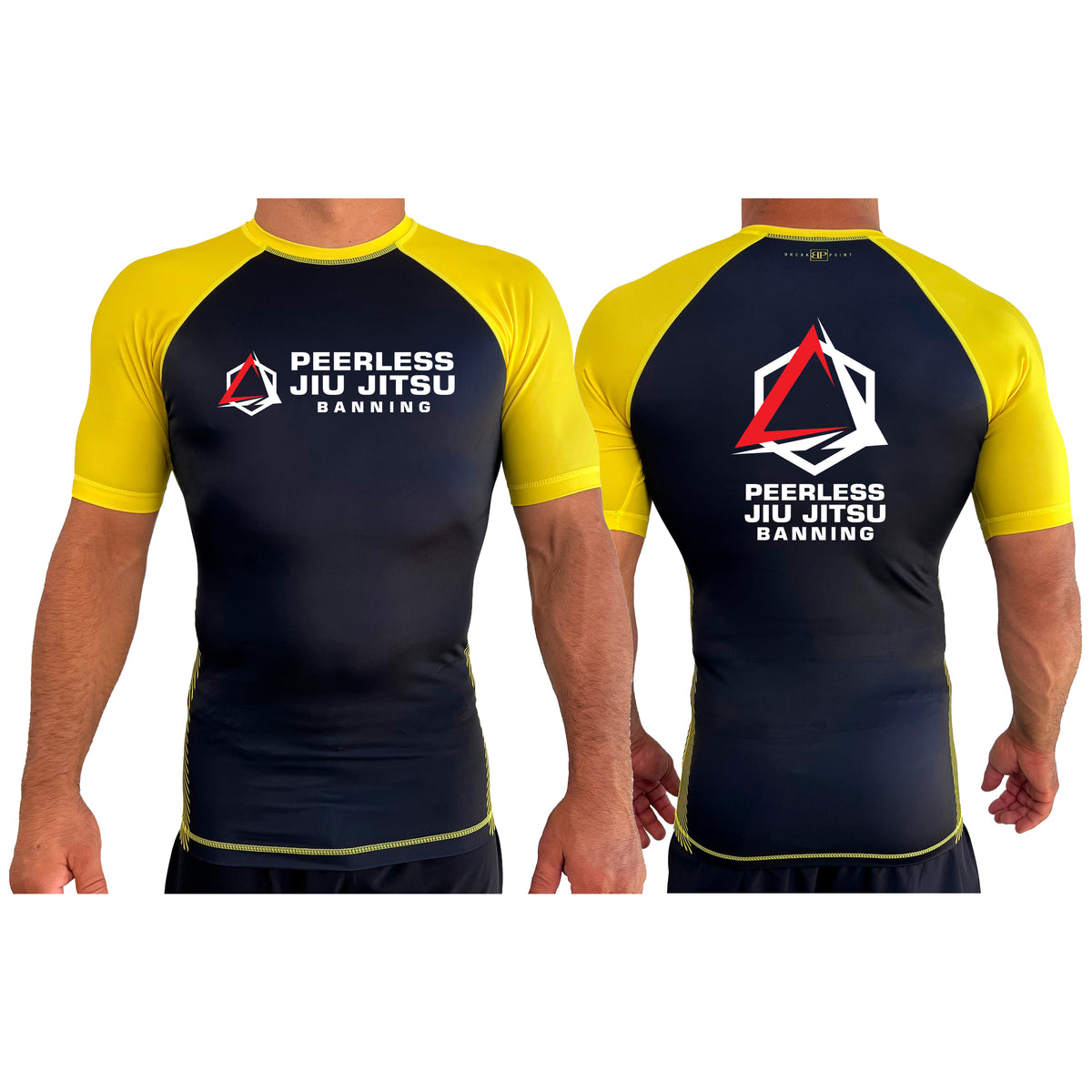 Peerless Jiu Jitsu All Black Ranked Short Sleeve Rash Guards #8244 A