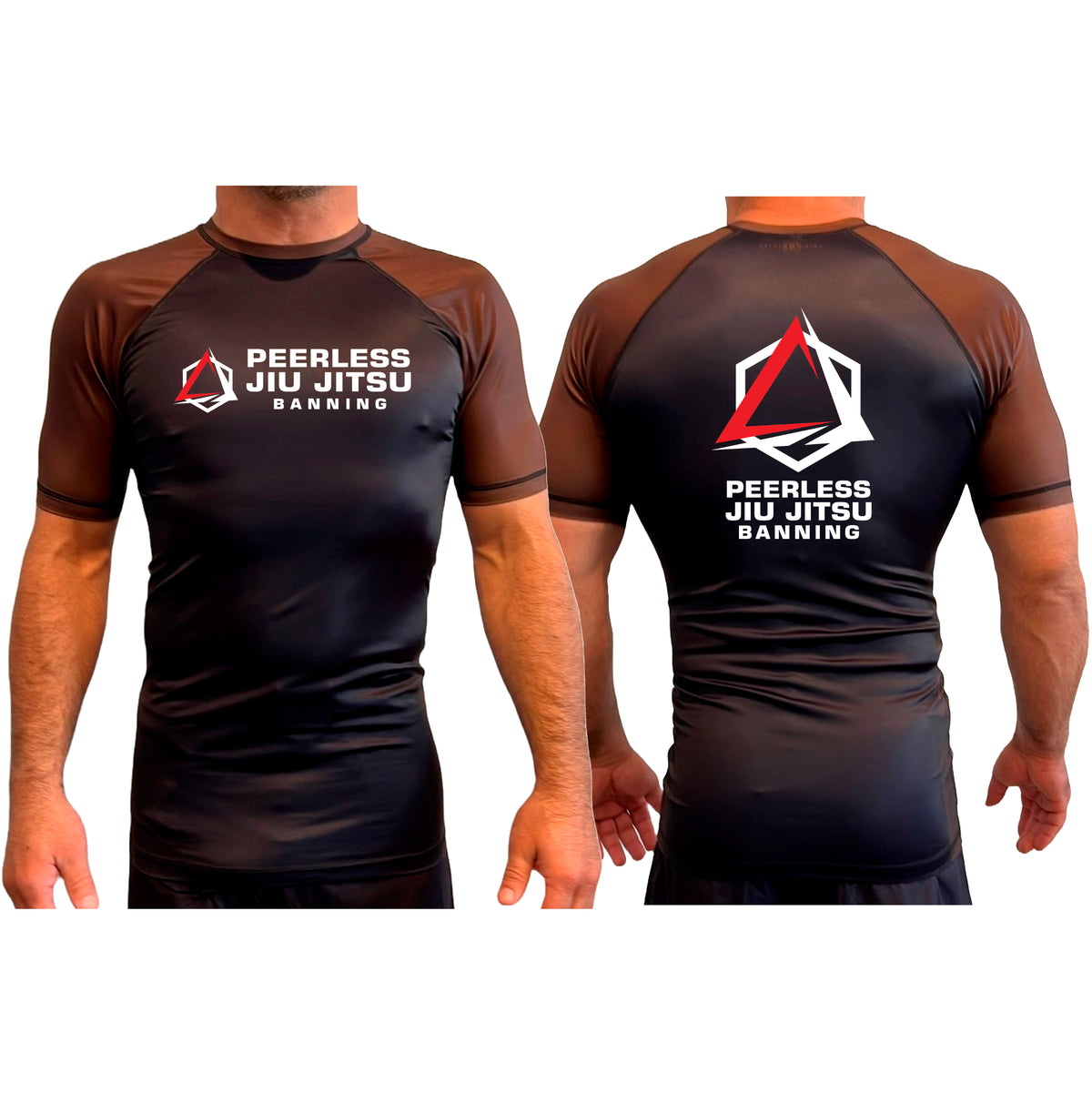 Peerless Jiu Jitsu All Black Ranked Short Sleeve Rash Guards #8244 A