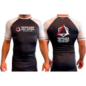 Peerless Jiu Jitsu All Black Ranked Short Sleeve Rash Guards #8244 A