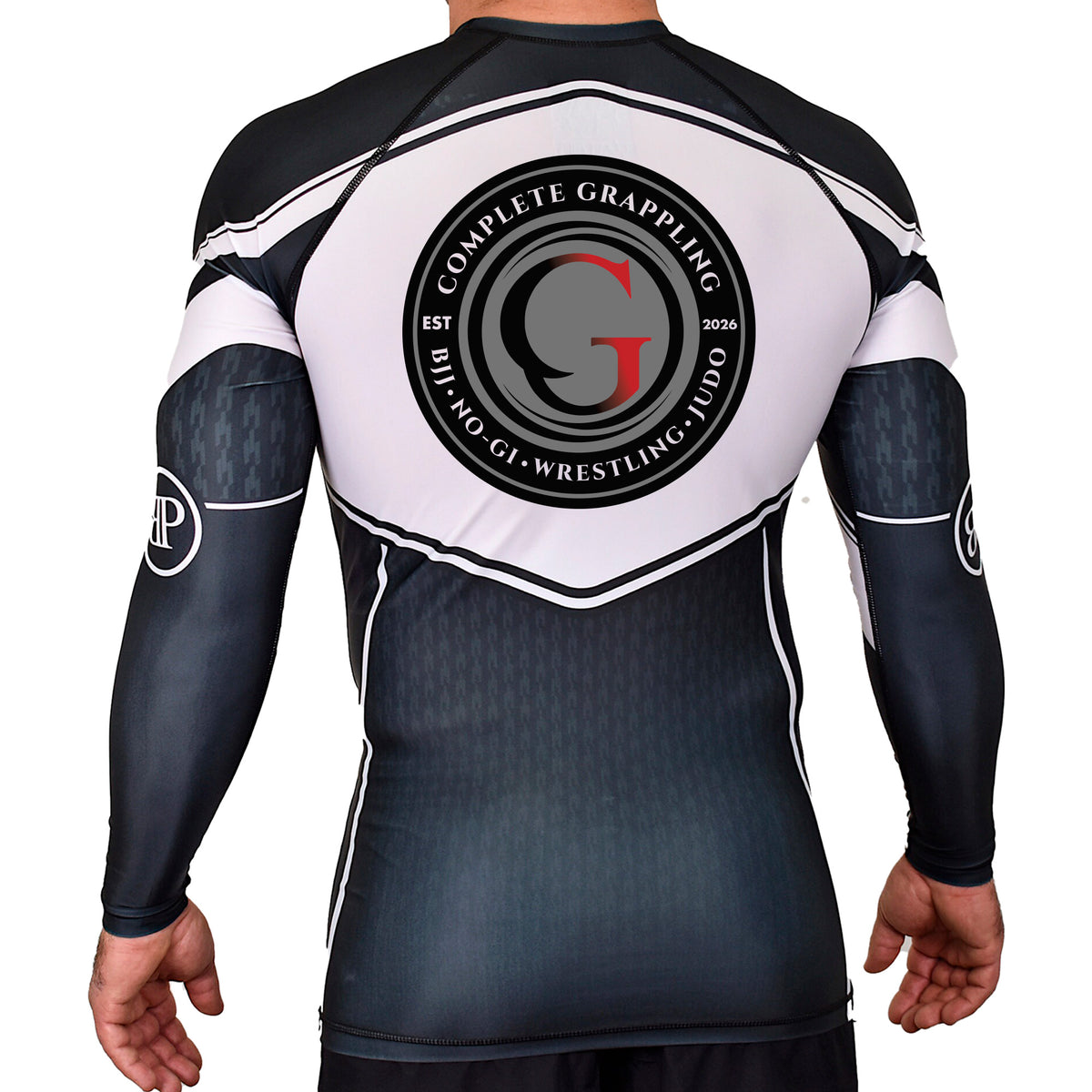 Complete Grappling Academy Rash Guards Black/White #8246 A