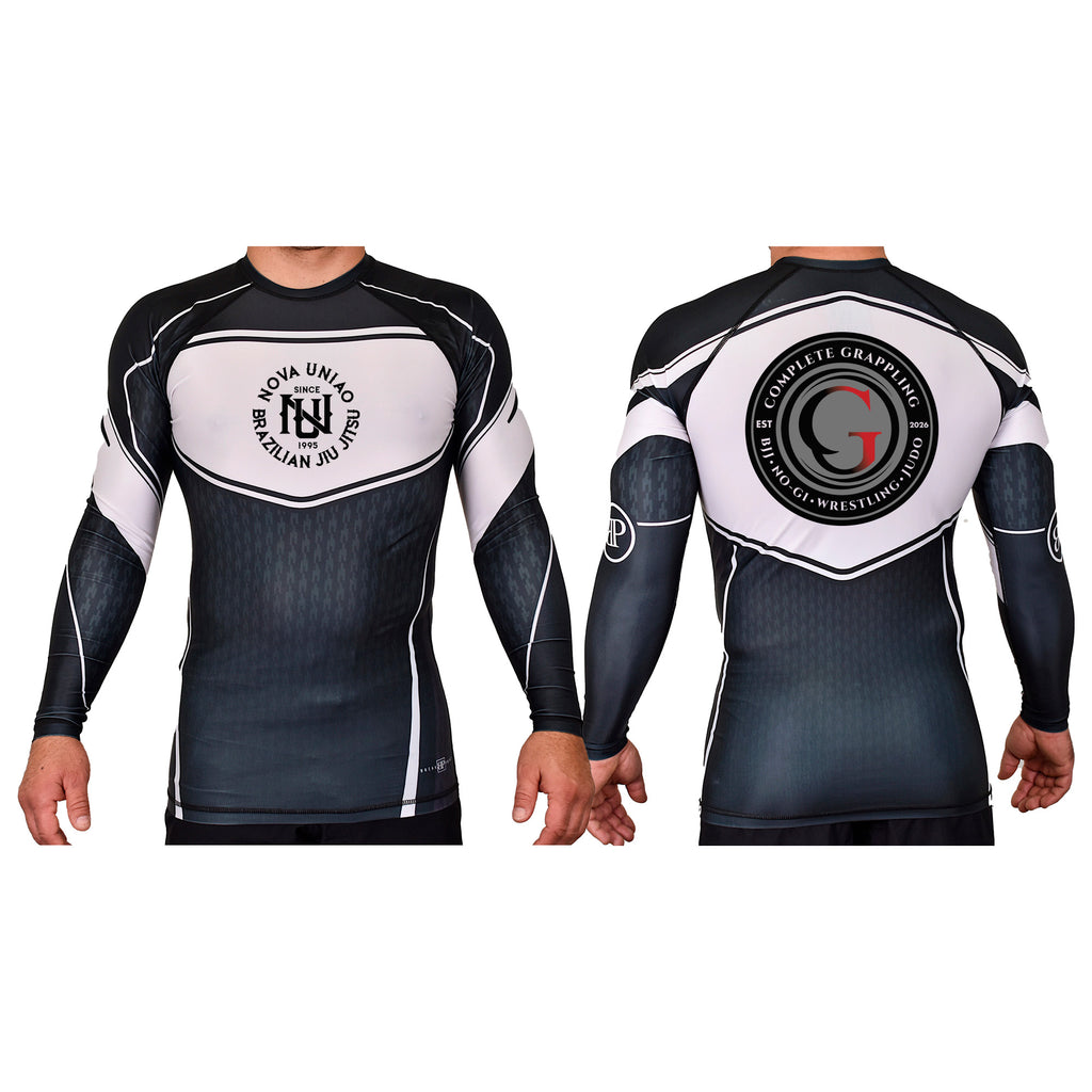 Complete Grappling Academy Rash Guards Black/White #8246 A