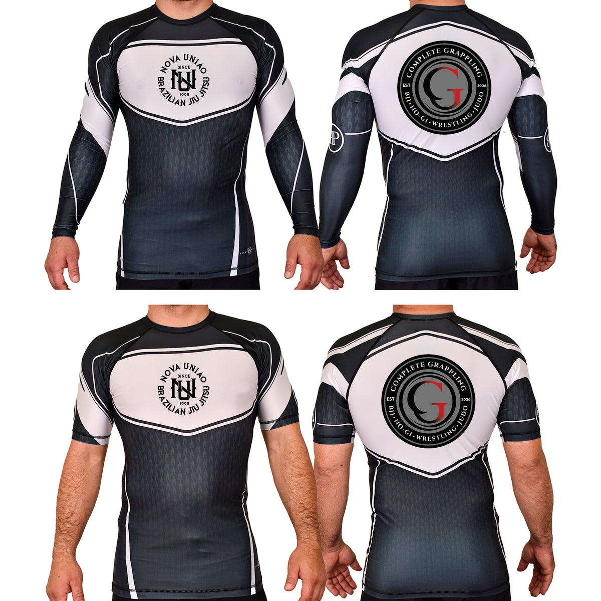Complete Grappling Academy Rash Guards Black/White #8246 A