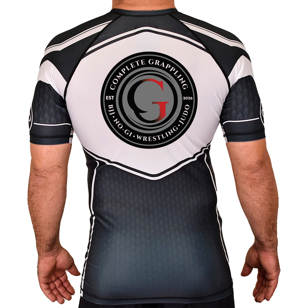 Complete Grappling Academy Rash Guards Black/White #8246 A