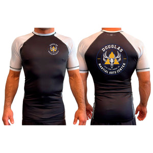 Douglas Martial Arts Center All Black Ranked Short Sleeve Rash Guards #8251 A