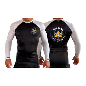 Douglas Martial Arts Center All Black Ranked Long Sleeve Rash Guards #8251 A