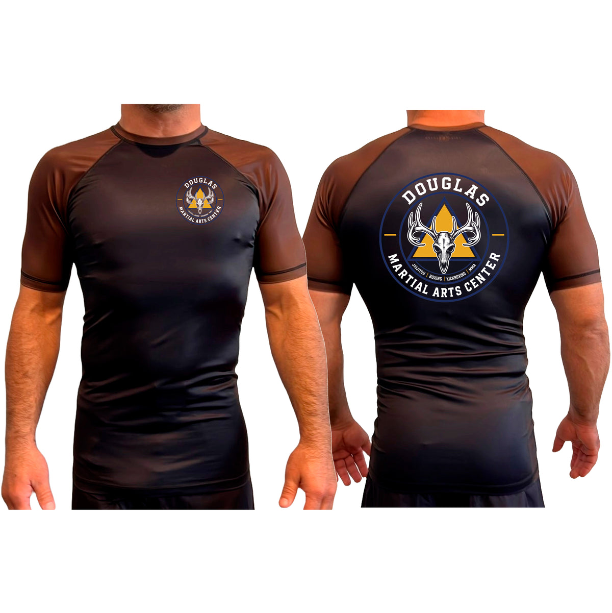 Douglas Martial Arts Center All Black Ranked Short Sleeve Rash Guards #8251 A